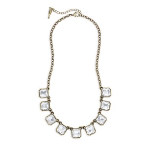 NECKLACE - RETRO GLAM SQUARE-CUT CRYSTAL NECKLACE - N010B - $58